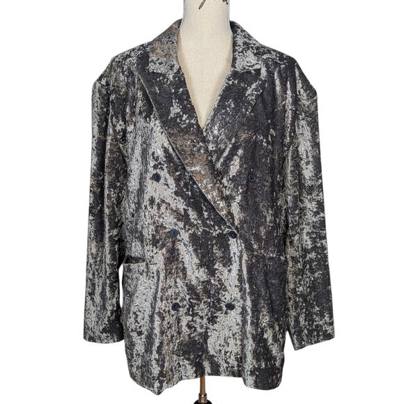 Treasure & Bond Double Breasted Crushed Velvet Blazer Gray Size 2X - Picture 2 of 14